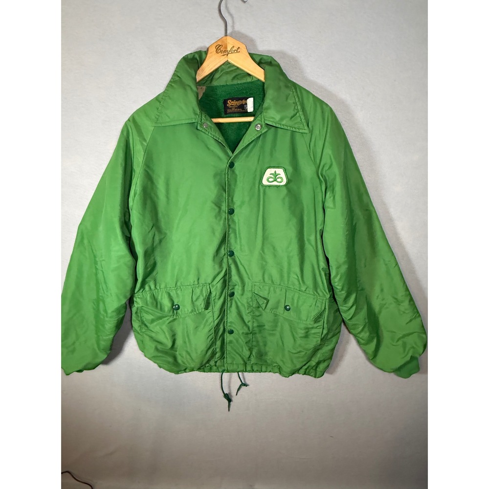 Vintage Swingster Pioneer Green Lined Coaches Jacket Men's Medium USA Snap 60's